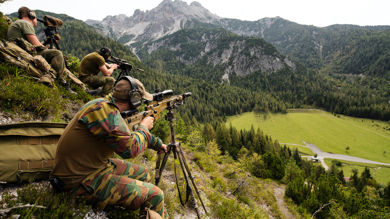 Belgium Army sniper team at the Special Training Centre High-Angle/Urban Course at the Hochfilzen Training Area, Austria.